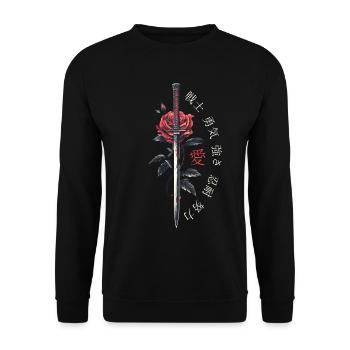 Japan Characters Sword Rose Gift - Unisex Sweatshirt - black - Front - Alina (178cm) & Michal (187cm)