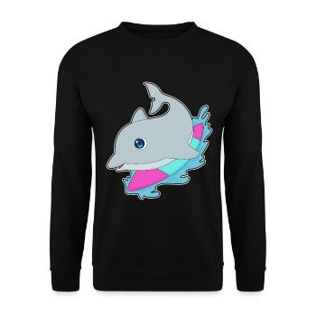 Dolphin Surfing Surfboard Summer - Unisex Sweatshirt - black - Front - Alina (178cm) & Michal (187cm)