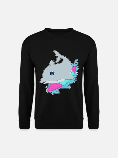 Dolphin Surfing Surfboard Summer - Unisex Sweatshirt - black