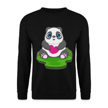 Panda Herz - Unisex Pullover - Schwarz - Vorne - Alina (178cm) & Michal (187cm)