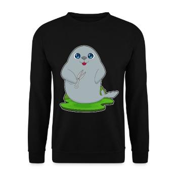 Seal Hairdresser Scissors - Unisex Sweatshirt - black - Front - Alina (178cm) & Michal (187cm)