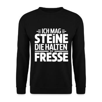 Sarkastisches Steine-Spruch-Design Ich mag Steine - Unisex Pullover - Schwarz - Vorne - Alina (178cm) & Michal (187cm)