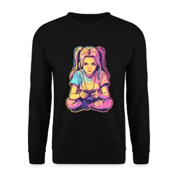 Gaming Girl Comic Look - Unisex Pullover - Schwarz - Vorne - Alina (178cm) & Michal (187cm)