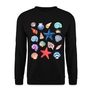 Sea Shell T-Shirt – farbenfrohes hawaiianisches Muster - Unisex Pullover - Schwarz - Vorne - Alina (178cm) & Michal (187cm)