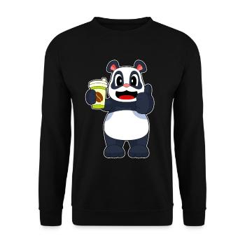Panda Coffee to go Mug - Unisex Sweatshirt - black - Front - Alina (178cm) & Michal (187cm)