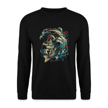 Fischen Cartoon Stil - Unisex Pullover - Schwarz - Vorne - Alina (178cm) & Michal (187cm)