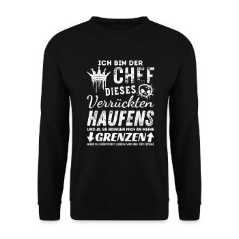 Stolzer Chef Geschenk – Lustige Sprüche & Teamwork - Unisex Pullover - Schwarz - Vorne - Alina (178cm) & Michal (187cm)