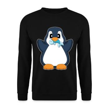 Pinguin Fisch - Unisex Pullover - Schwarz - Vorne - Alina (178cm) & Michal (187cm)
