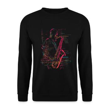 Dessin au trait du joueur de saxophone - Sweat-shirt Unisexe - noir - Devant - Alina (178cm) & Michal (187cm)