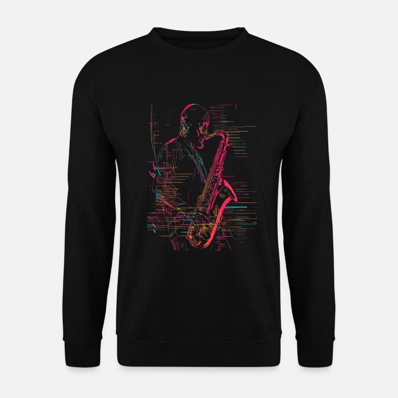 Saxophonspieler Line Art - Unisex Pullover - Schwarz