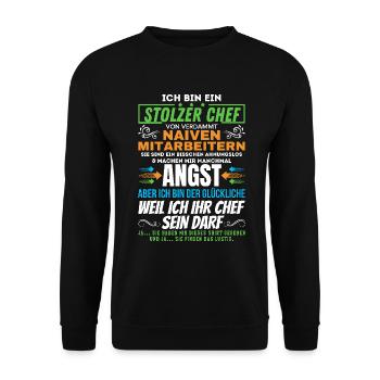 stolzer Chef von verdammt naiven Mitarbeitern - Unisex Pullover - Schwarz - Vorne - Alina (178cm) & Michal (187cm)