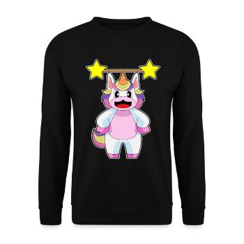 Einhorn Bodybuilder Langhantel Bodybuilding - Unisex Pullover - Schwarz - Vorne - Alina (178cm) & Michal (187cm)