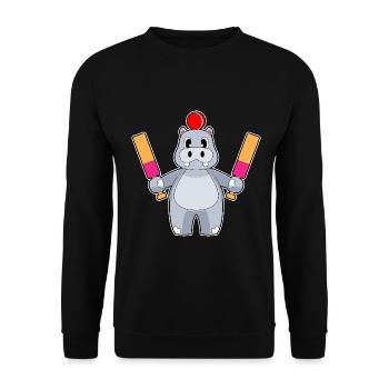 Nilpferd Cricket Cricketschläger - Unisex Pullover - Schwarz - Vorne - Alina (178cm) & Michal (187cm)