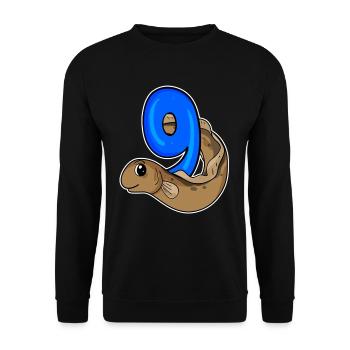 9th Birthday Motif Eel - 9 Years - Unisex Sweatshirt - black - Front - Alina (178cm) & Michal (187cm)