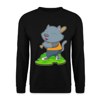 Katze Baseball Baseballschläger - Unisex Pullover - Schwarz - Vorne - Alina (178cm) & Michal (187cm)