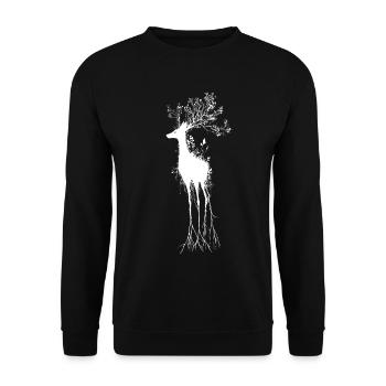 Überwucherte Wurzeln Hirsch Gothic Dark Fantasy Natur - Unisex Pullover - Schwarz - Vorne - Alina (178cm) & Michal (187cm)