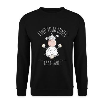 Yoga Sheep Saying Baaa-Lance Word Game - Unisex Sweatshirt - black - Front - Alina (178cm) & Michal (187cm)
