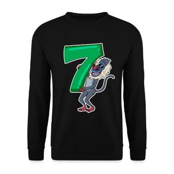 7th Birthday Motif Monkey - Seven Years Old - Unisex Sweatshirt - black - Front - Alina (178cm) & Michal (187cm)