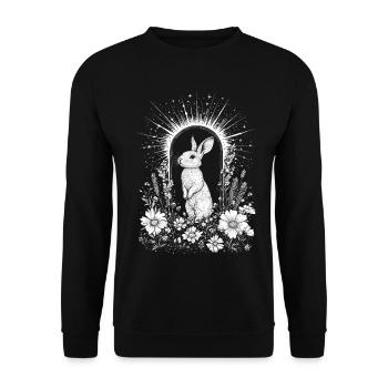 Boho Hase Cottagecore Frühling Bohemian Hasenmotiv - Unisex Pullover - Schwarz - Vorne - Alina (178cm) & Michal (187cm)