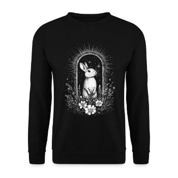Boho Hase Hasenmotiv Frühling Bohemian Cottagecore - Unisex Pullover - Schwarz - Vorne - Alina (178cm) & Michal (187cm)
