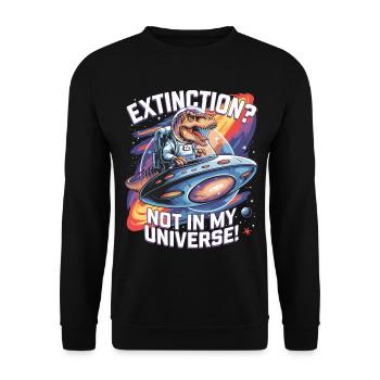 Extinction? Not in My Universe - Dino Astronaut - Unisex Sweatshirt - black - Front - Alina (178cm) & Michal (187cm)