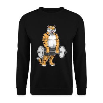 Tiger Bodybuilder Barbell Bodybuilding - Unisex Sweatshirt - black - Front - Alina (178cm) & Michal (187cm)