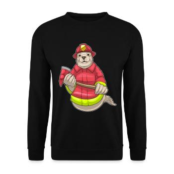 Seehund Feuerwehrmann Axt Feuerwehr - Unisex Pullover - Schwarz - Vorne - Alina (178cm) & Michal (187cm)