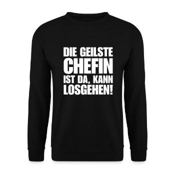 Chefin spruch geilste chefin ist da kann losgehen - Unisex Pullover - Schwarz - Vorne - Alina (178cm) & Michal (187cm)