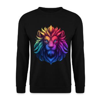 Majestätischer Löwe in leuchtenden Farben - Unisex Pullover - Schwarz - Vorne - Alina (178cm) & Michal (187cm)