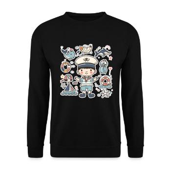 Kleiner Seemann Cartoon Look - Unisex Pullover - Schwarz - Vorne - Alina (178cm) & Michal (187cm)