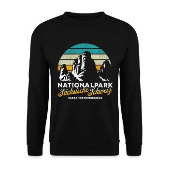 Nationalpark Sächsische Schweiz Vintage Design - Unisex Pullover - Schwarz - Vorne - Alina (178cm) & Michal (187cm)