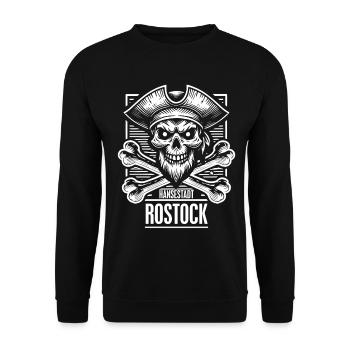 Hansestadt Rostock Pirat Totenkopf - Unisex Pullover - Schwarz - Vorne - Alina (178cm) & Michal (187cm)