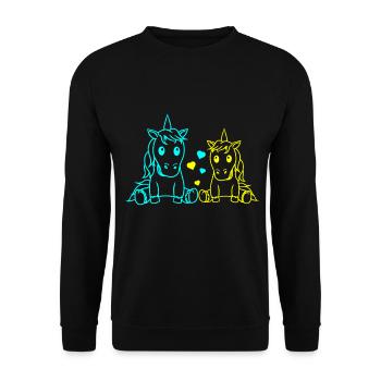 Valentin Einhörner Valentinstag Herzen Partner - Unisex Pullover - Schwarz - Vorne - Alina (178cm) & Michal (187cm)