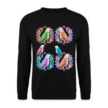Vogel Vögel Papagei Papageien Lorbeerkranz - Unisex Pullover - Schwarz - Vorne - Alina (178cm) & Michal (187cm)