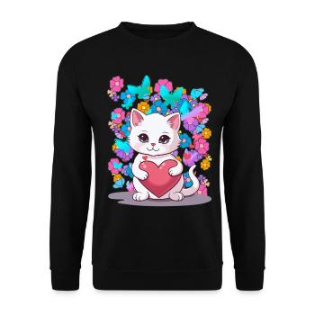 Cat Spring Flowers Heart Kids Baby Kitten - Unisex Sweatshirt - black - Front - Alina (178cm) & Michal (187cm)