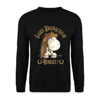 Facilement distrait par les chevaux Horse Saying - Sweat-shirt Unisexe - noir - Devant - Alina (178cm) & Michal (187cm)