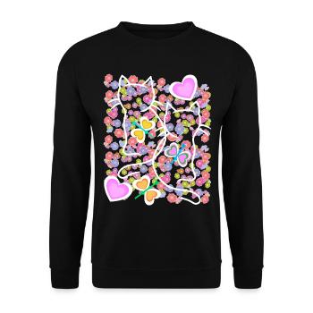 Sommer Blumen Herz Retro Katzen Katze Kinder 80er - Unisex Pullover - Schwarz - Vorne - Alina (178cm) & Michal (187cm)