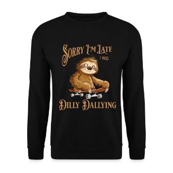 Faultier Mit Skateboard Dilly Dallying - Unisex Pullover - Schwarz - Vorne - Alina (178cm) & Michal (187cm)