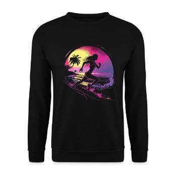 Läuferin Synthwave - Unisex Pullover - Schwarz - Vorne - Alina (178cm) & Michal (187cm)