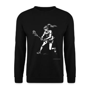 Weiblicher Lacrosse Spieler - Unisex Pullover - Schwarz - Vorne - Alina (178cm) & Michal (187cm)