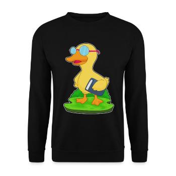 Ente Nerd Buch Brille - Unisex Pullover - Schwarz - Vorne - Alina (178cm) & Michal (187cm)