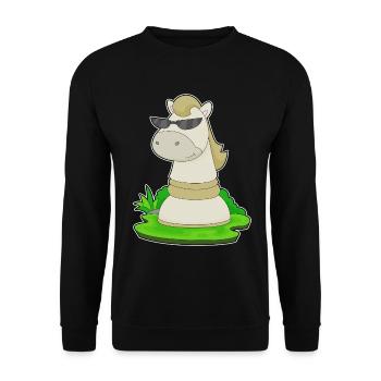 Schachfigur Springer Schach - Unisex Pullover - Schwarz - Vorne - Alina (178cm) & Michal (187cm)