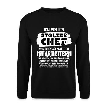 EIN STOLZER CHEF VON DURCHGEKNALLTEN MITARBEITERN - Unisex Pullover - Schwarz - Vorne - Alina (178cm) & Michal (187cm)