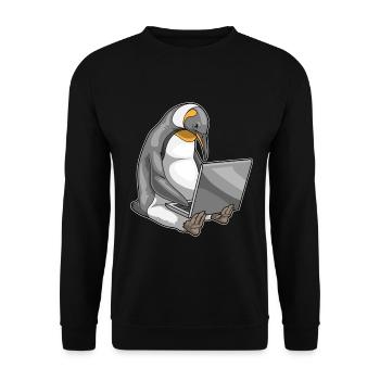 Pinguin Laptop - Unisex Pullover - Schwarz - Vorne - Alina (178cm) & Michal (187cm)