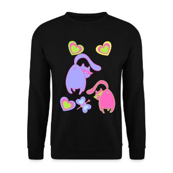 Valentin Katzen Katze Herz Herzen Liebe Partner - Unisex Pullover - Schwarz - Vorne - Alina (178cm) & Michal (187cm)