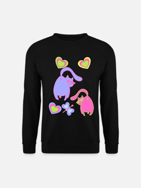 Valentin Katzen Katze Herz Herzen Liebe Partner - Unisex Pullover - Schwarz