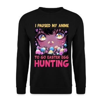 Ich habe meinen Anime pausiert, um Ostereiersuche zu gehen - Unisex Pullover - Schwarz - Vorne - Alina (178cm) & Michal (187cm)