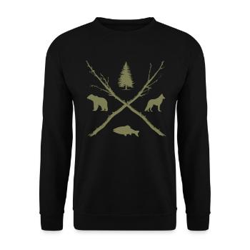 Hiking Outdoor Forest Hunter Nature Lover Gift - Unisex Sweatshirt - black - Front - Alina (178cm) & Michal (187cm)