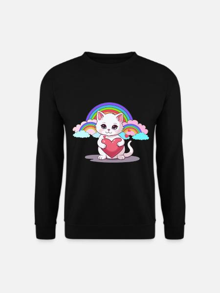 Cat Cats Heart Hearts Rainbow Kids Child - Unisex Sweatshirt - black