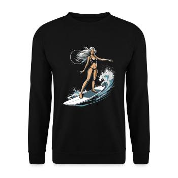 Female Surfer Graphic - Unisex Sweatshirt - black - Front - Alina (178cm) & Michal (187cm)